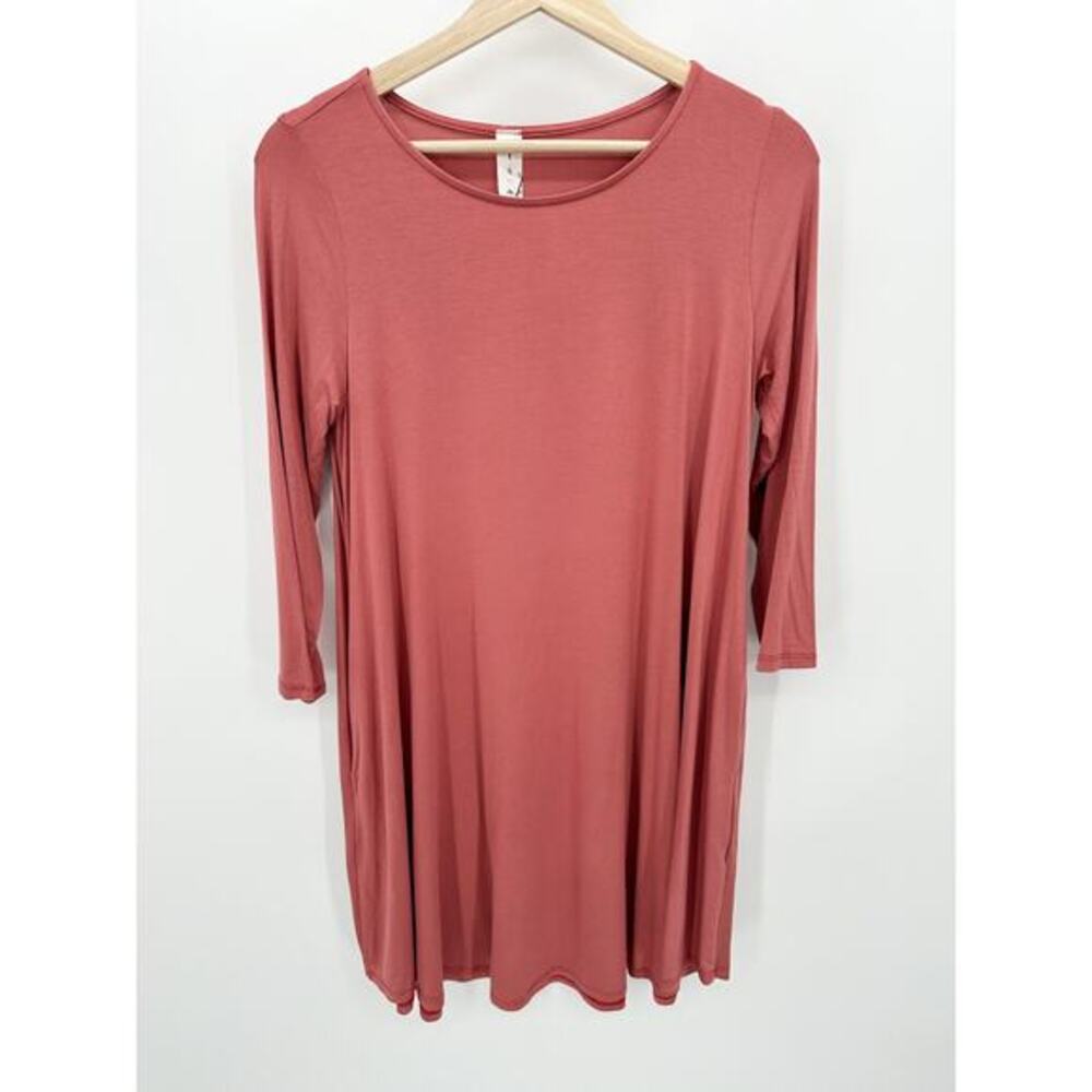MTS Pink Bamboo Stretch Mini‎ Dress S NWT 3/4 Sleeve Soft Casual